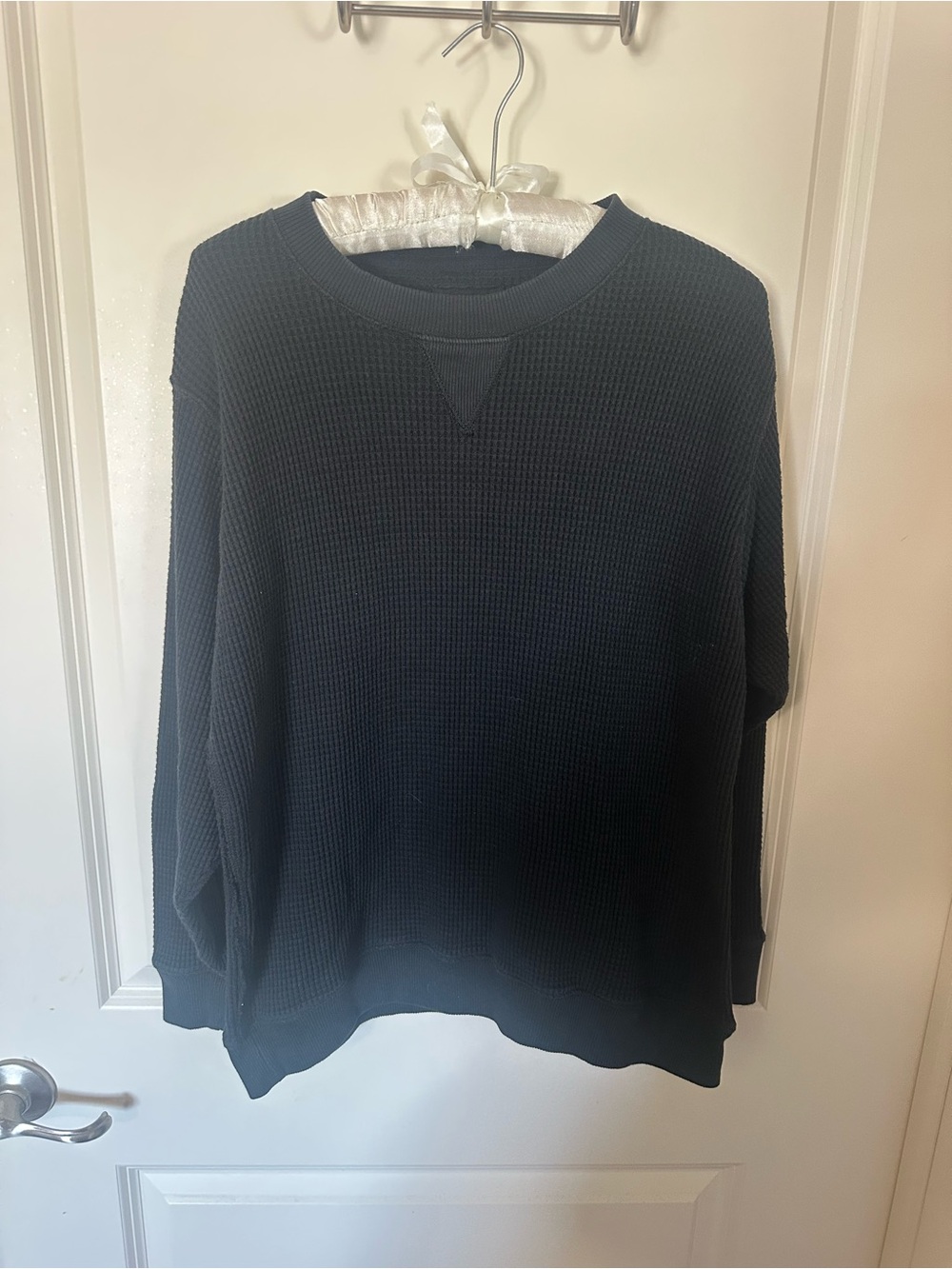 aerie Black Waffle Crewneck Sweater
